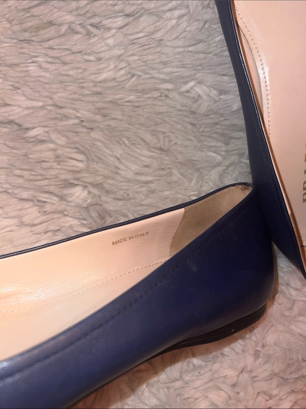 Prada Navy Leather Ballet Flats with Bow Trim - Picture 2 of 7